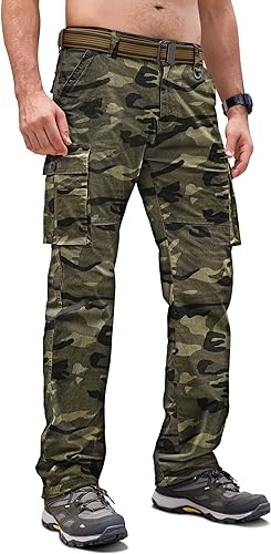 Cargo Pants for Men Relaxed Fit Cotton Casual Work Hiking Pants Mens Tactical Military Army Pants with Multi Pockets