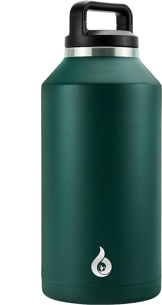 32 oz Insulated Water Bottle with Straw, Stainless Steel Sports Mug Water Bottle with 3 Lids (Straw, Spout and Handle Lid), Large Mouth Military Travel Insulated Mug, Military Green
