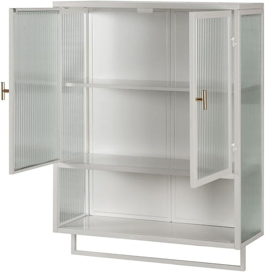 Wall Cabinet, Double Glass Door Storage Cabinet Retro Style Glass Cabinet for Office, Dining Room, Living Room, Kitchen Bathroom