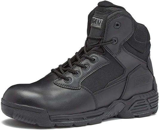 Men's Stealth Force Black Work Boots for Men Waterproof, Security Slip Resistant Lightweight Police Hiking and Tactical Boots Men, 6 Inch Law Enforcement Boots