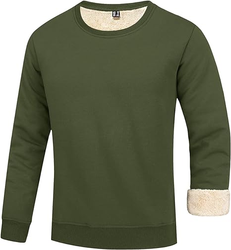 Men's Fleece Sweatshirts Warm Sherpa Lined Heavy Thicken Underwear Winter Crewneck Pullover Tops Shirts