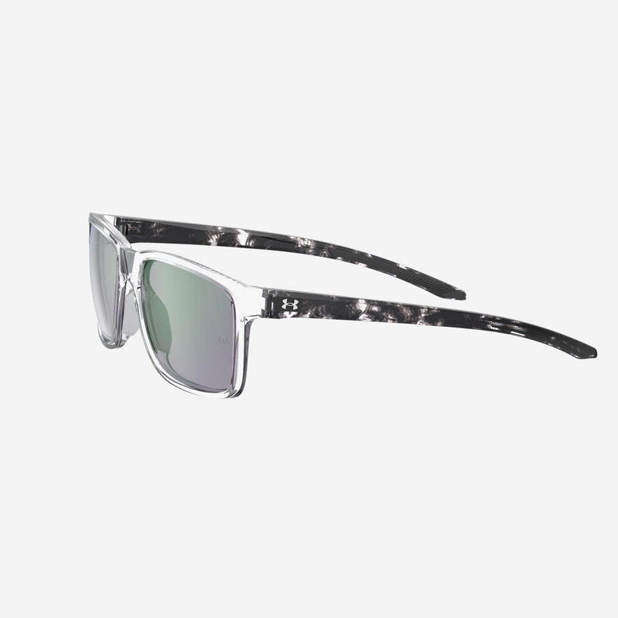 Under Armour UA Hustle Mirror Sunglasses Crystal Black Frame, Green Mirror Lens